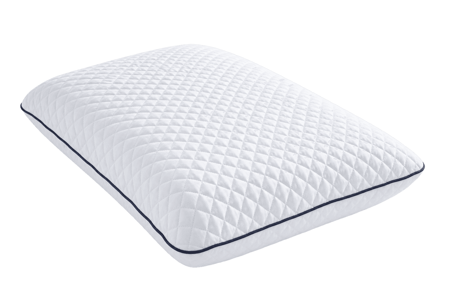 Quilted foam pillow with navy piping