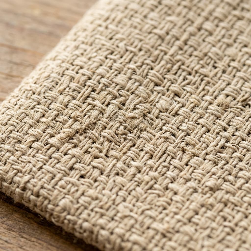 Close-up of woven natural linen fabric