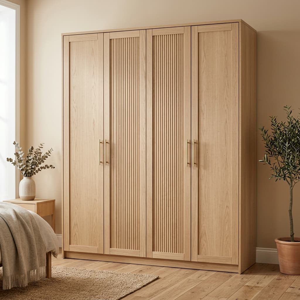 Oak wardrobe with woven panel doors